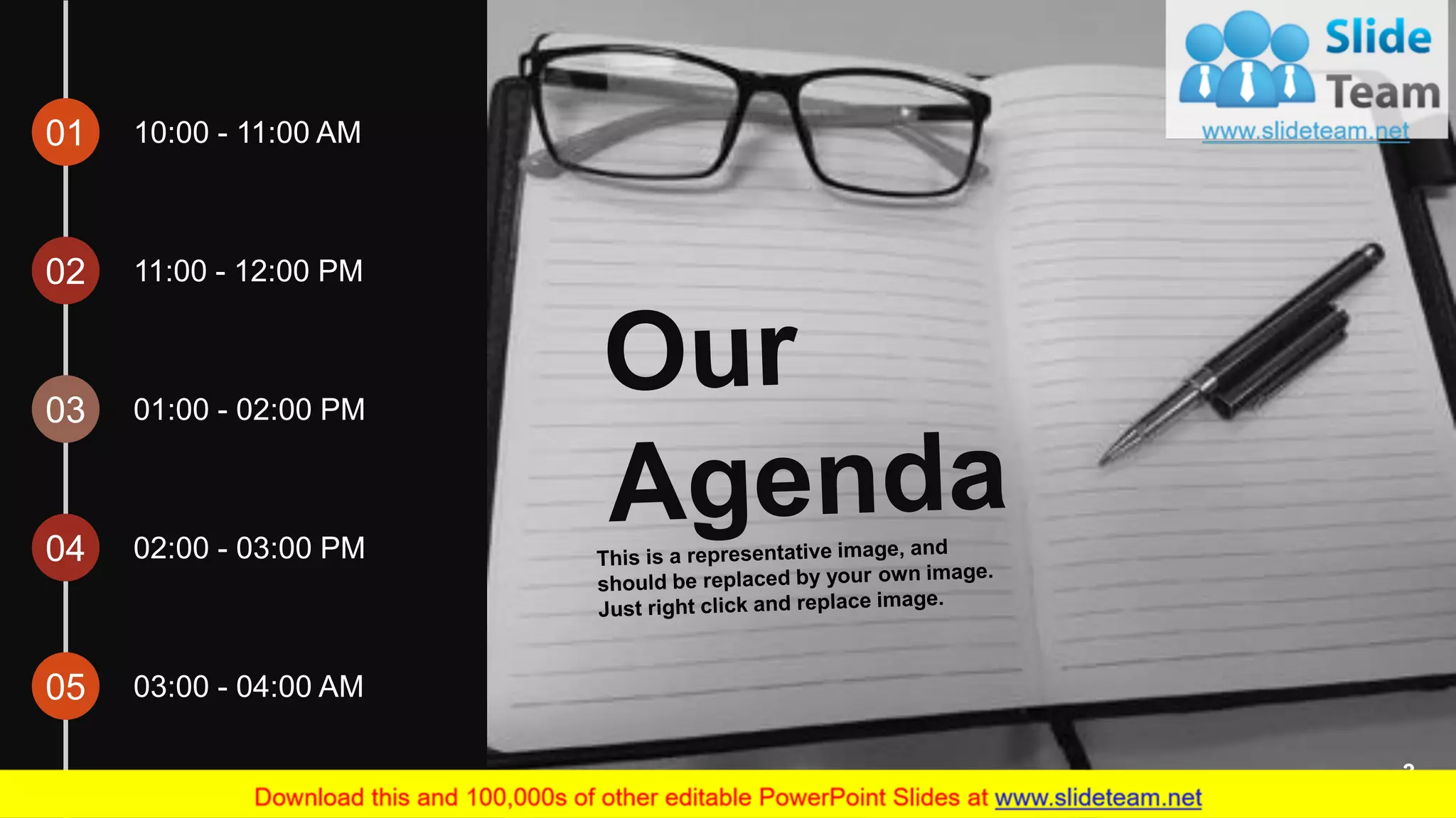 01 10:00 - 11:00 AM
02 11:00 - 12:00 PM
03 01:00 - 02:00 PM
04 02:00 - 03:00 PM
05 03:00 - 04:00 AM
3
 