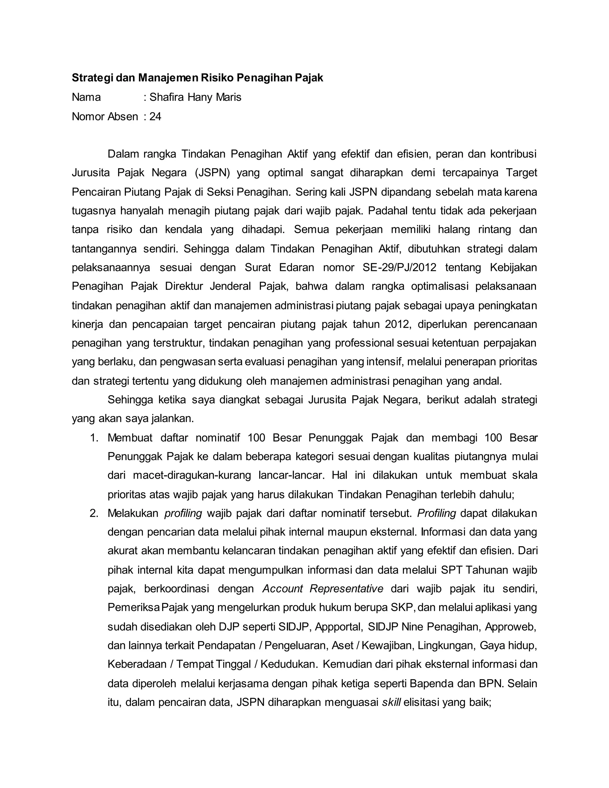 Strategi dan manajemen risiko penagihan pajak | DOCX