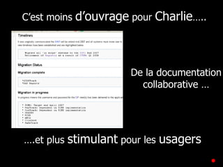 C’est moins  d’ouvrage  pour  Charlie ….. … .et plus  stimulant  pour les  usagers De la documentation collaborative … 