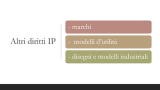 Altri diritti IP
- marchi
- modelli d’utilità
- disegni e modelli industriali
 