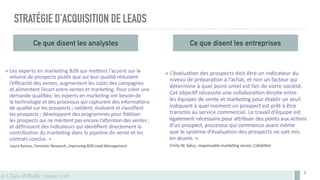 @ Claire Wibaille, année 2016
STRATÉGIE D’ACQUISITION DE LEADS
3
Ce que disent les analystes Ce que disent les entreprises
 