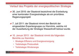 Verlauf des Projekts der energiepolitischen Strategie

         30. Juni 2010: der Staatsrat bezeichnet die Erarbeitung
  ...