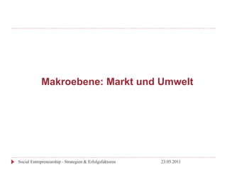 Makroebene: Markt und Umwelt




Social Entrepreneurship - Strategien & Erfolgsfaktoren   23.05.2011
 