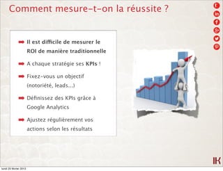 Comment mesure-t-on la réussite ?


              ➡ Il est difficile de mesurer le
                        ROI de manière ...