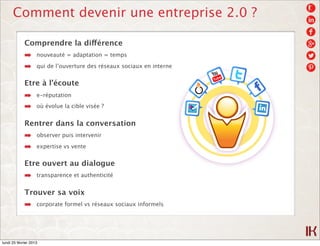 Comment devenir une entreprise 2.0 ?

             Comprendre la différence
             ➡      nouveauté = adaptation = t...