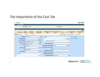17 
© 2014 CA. ALL RIGHTS RESERVED. 
The Importance of the Cost Tab  