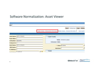 20 
© 2014 CA. ALL RIGHTS RESERVED. 
Software Normalization: Asset Viewer  