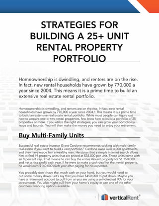 Multiple Rental Properties Strategies for Building a 25+ Unit Rental Property Portfolio | PDF