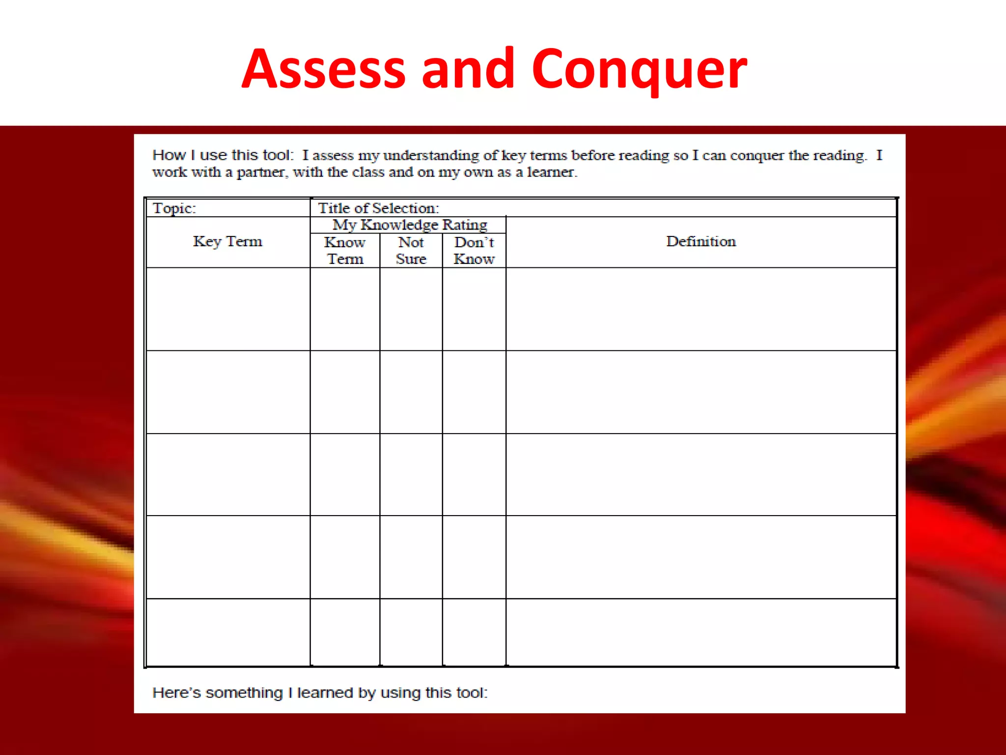 Assess and Conquer
 