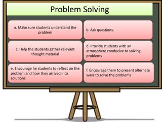Problem Solving
  a. Make sure students understand the
                                             b. Ask questions.
    ...