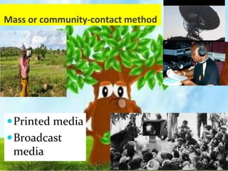 Mass or community-contact method
Printed media
Broadcast
media
 