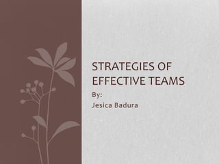 By:
Jesica Badura
STRATEGIES OF
EFFECTIVE TEAMS
 