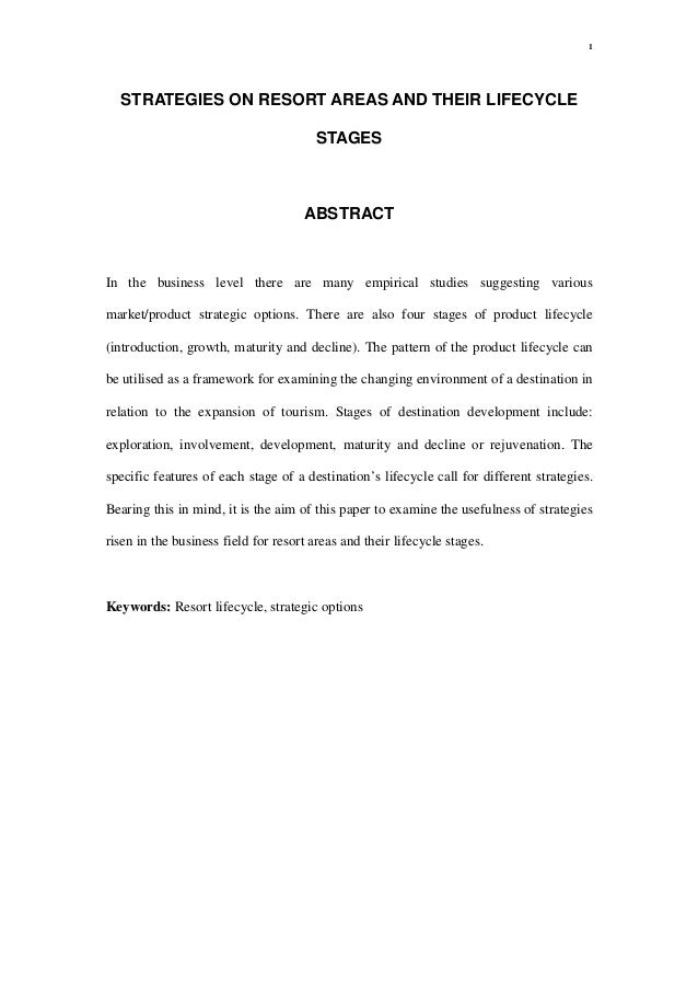 Strategies On Resort Areas And Their Lifecycle Stages