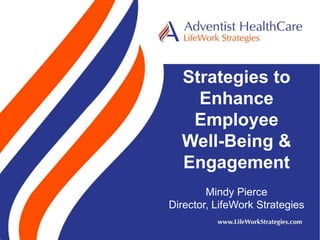Strategies to
Enhance
Employee
Well-Being &
Engagement
Mindy Pierce
Director, LifeWork Strategies
 