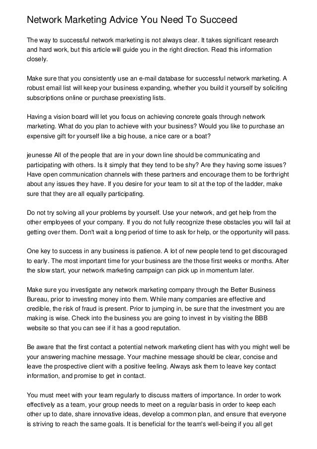 Network Marketing Advice You Need To Succeed - network marketing advice you need to succeedthe way to successful network marketing is not always clear