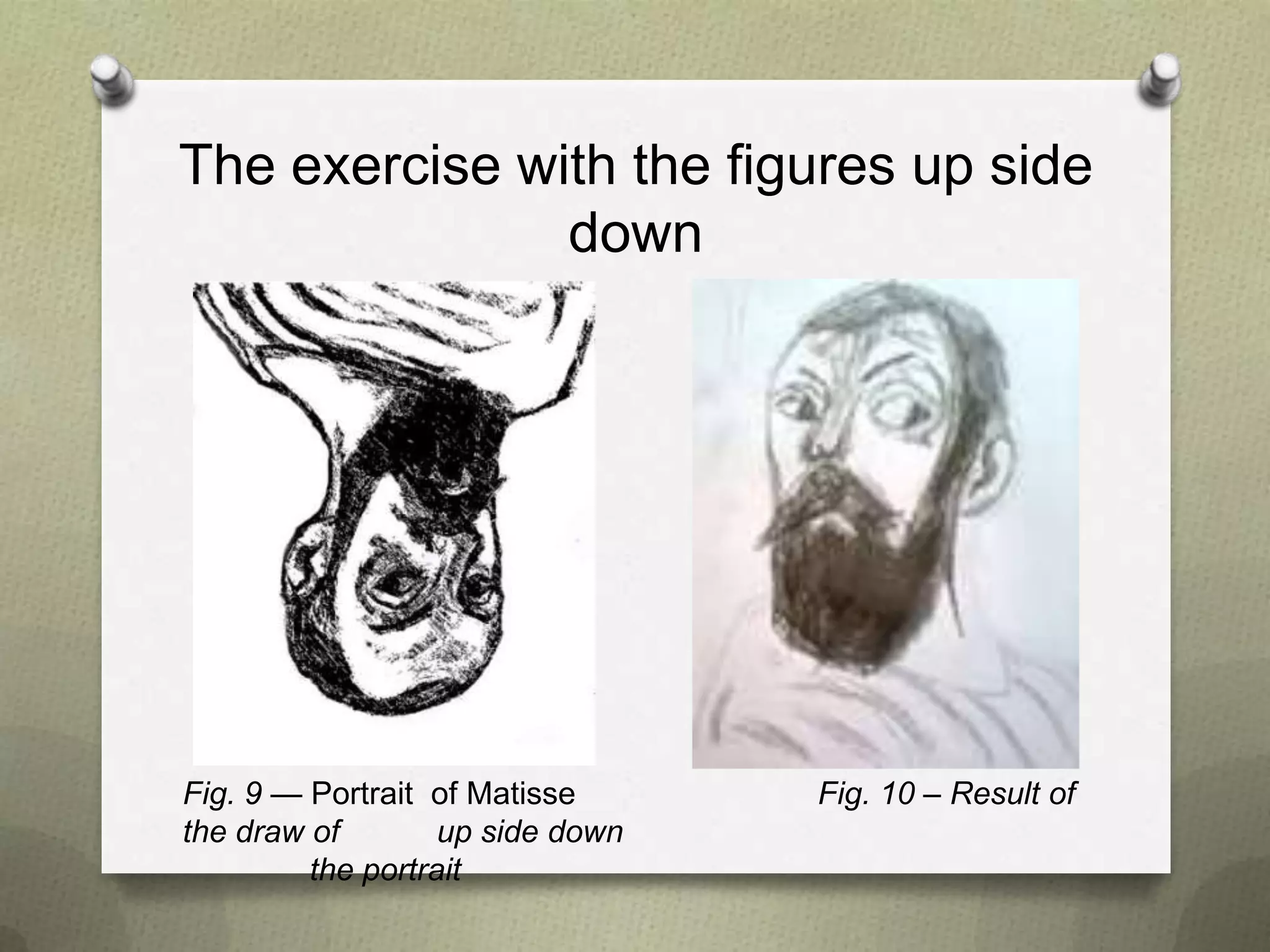 The exercise with the figures up side
down

Fig. 9 — Portrait of Matisse
the draw of
up side down
the portrait

Fig. 10 – Result of

 