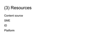(3) Resources
Content source
SME
ID
Platform
 