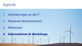 1.Anforderungenan die IT 
2.ModernesRechenzentrum 
3.Referenzen 
4.Informationen& Workshops  