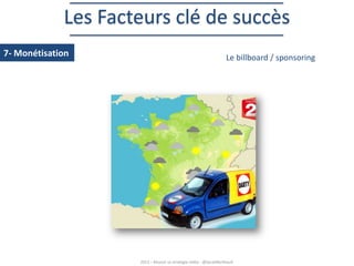 Les Facteurs clé de succès
7- Monétisation

Le billboard / sponsoring

2013 – Réussir sa stratégie vidéo - @SarahBerthault

 