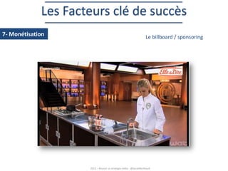 Les Facteurs clé de succès
7- Monétisation

Le billboard / sponsoring

2013 – Réussir sa stratégie vidéo - @SarahBerthault

 