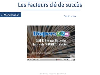 Les Facteurs clé de succès
7- Monétisation

Call to action

2013 – Réussir sa stratégie vidéo - @SarahBerthault

 