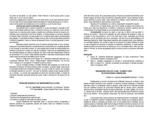 ces intern de dezvoltare, un salt calitativ. Putem interveni în acest proces pentru a ajuta          zând atât mediul social, cât şi persoanele publice. Perspectiva ecosistemică identifică urmă-
copilul, dar în nici un caz să-l grăbim.                                                             toarele categorii de factori care pot determina indisciplina elevilor: cauze referitoare la elev,
Copii devin pregăti i pentru şcoală din punct de vedere psihic numai după împlinirea primilor        cauze referitoare la grupul clasă, cauze referitoare la profesori, cauze referitoare la mediul
6 ani de via ă. Numai după această vârstă dezvoltarea lor intelectuală ajunge la un nivel la         şcolar, cauze referitoare la mediul social şi mass-media.
care ei să fie capabili de achizi ionarea unor cunoştin e noi, şi de muncă în grup.                              Regulile pot fi completate şi cu o listă a consecin elor nerespectării regulilor.
            Când ajunge copilul la maturitate şcolară?                                                           Este de dorit ca regulile pentru elevi să fie înso ite de drepturi ale acestora (ex.
            Dezvoltarea fizică a copilului înseamnă nu numai dezvoltarea în greutate şi înăl-        Dreptul de a refuza să răspundă la o întrebare a profesorului), făcându-i astfel pe elevi să
 ime ci şi dezvoltarea sistemului osos, a sistemului muscular şi a sistemului nervos central.        conştientizeze că pe lângă obliga ii au şi avantaje dacă respectă regulile.
Copilul care s-a maturizat pentru şcoala e capabil să-şi controleze dorin a de mişcare, sen-                     Concluzionând, se spune că „dacă un copil sau un tânâr e trist sau tăcut în-
timentele, să-şi coordoneze tot mai bine mişcările. La vârsta aceasta s-a format şi stabilizat       seamnă că e bolnav”. Trebuie să ne aşteptăm să avem probleme de disciplină în clasă, ca
şi folosirea mâinii dominante. Nu este absolut nici o problemă dacă colpilul dumneavoastră           un spa iu în care conlucrează nu unul, ci mai mul i copii şi tineri. Specialiştii pot îndruma
este stângaci. O importantă condi ie a învă ării scrisului este nivelul de dezvoltare anatomică      profesorii cum să procedeze sau să nu procedeze, însă totul ine de personalitatea şi de
a mâinilor şi degetelor. Copilul nu trebuie să deseneze frumos, ci să aibă siguran ă în mânu-        experien a fiecăruia la clasă. Respectarea regululilor este necesară pentru buna desfăşura-
irea creionului.                                                                                     re a activită ii didactice, prin urmare ar trebui să ne întocmim la începutul fiecărui an şcolar
            Maturitate şcolară văzută din punct de vedere psihologic este un lucru complex:          un plan managerial de prevenire şi corectare a problemelor disciplinare. Cu toate acestea,
presupune o dezvoltare adecvată a comportamentului, acumularea unor cunoştin e generale              disciplina trebuie să fie permisivă, să valorizeze şi să nu încorseteze elevul. Elevii sunt per-
a unor priceperi şi deprinderi practice. Un copil pregătit pentru şcoală se caracterizează prin      soane în formare, au nevoie să greşească pentru a evolua şi pentru a-şi exprima individuali-
interesul şi dorin a de a învă a, prin sete de cunoaştere. Copilul ştie să deosebească jocul         tatea.
de o activitate şcolară, are voin a şi conştiin a unor reguli, tinde spre independen ă. Poate să
se concentreze 10-15 minute. Toate acestea înseamnă o maturizare socială datorită căreia             Bibliografie:
copilul poate să participe la activită ile grupului de elevi.                                             • Bocoş, M., „Didactica disciplinelor pedagogice. Un cadru constructivist”, Presa
            Pentru a învă a este nevoie desigur de o capacitate intelectuală adecvată, de a                    Universitară Clujeană, Cluj-Napoca, 2007;
conştientiza diferen a dintre: sus-jos, stânga-dreapta, dedesubt-deasupra, mai mic-mai                    • Boja A., „Strategii manageriale de inducere a comportamentului disciplinat la
mare. Acestea au un rol pregnant în învă area scrisului şi cititului.                                          elevi” în Ionescu, M., „Abordări conceptuale şi praxiologice în ştiin ele educa iei”,
            Una din condi iile prioritare a învă ării eficiente este atingerea unui nivel bun de               Eikon, Cluj-Napoca, 2007;
dezvoltare a limbajului, formarea corectă şi clară a sunetelor, vocabular bogat. Copilul ajuns
la maturitatea şcolară are cunoştin e cantitative: nu numai că ştie să numere, dar cunoaşte
şi foloseşte no iunile de „mai mult”, „mai pu in” şi totodată e capabil să facă opera ii aritmeti-                      ORGANIZAREA SĂLII DE CLASĂ – ELEMENT CHEIE
ce cu obiecte. I s-a format deja capacitatea de observare necesară învă ării, e capabil să                                    ÎN EFICIENTIZAREA COMUNICĂRII
memoreze informa ii, fenomene văzute sau auzite, având o memorie tot mai largă şi tot mai
exactă.                                                                                                                                  Profesor înv. preşcolar Anca Buzilă Grădini a nr. 15 Sibiu

                                                                                                                 Desfăşurarea cu succes a procesului de învă ământ presupune, pe lângă o mare
               PROBLEME GENERALE ALE MANAGEMENTULUI CLASEI                                           aten ie acordată con inutului care urmează a fi transmis, folosirea mijloacelor şi metodelor
                                                                                                     adecvate, precum şi amenajarea optimă a spa iului, astfel încât să fie înlăturate barierele
                          Prof. drd. Ligia Dănilă, Şcoala Generală „Liviu Rebreanu”, Beclean         care pot împiedica procesul de comunicare eficientă atât de necesar pentru transmite-
                                  Prof. Leon Dănilă, „Colegiul Na ional Petru Rareş”, Beclean        rea/acumularea cunoştin elor (bariere de natură ambientală - de mediu: gălăgie, frig, întune-
                                                                                                     ric, bariere care in de elevi - reticen ă, ADHD, alte particularită i psiho-individuale şi bariere
 1.Delimitări                                                                                        care in de profesor - stil de predare, limbaj greoi, ritm alert de exprimare, voce stridentă
 2.Rolurile manageriale ale educatorului                                                             etc.)
 3.Dimensiunile managementului clasei de elevi                                                                   Comunicarea stă la baza procesului de predare-asimilare a cunoştin elor, specifi-
 4.Proceduri si strategii de interven ie ale cadrului didactic                                       cul său în învă ământ constând în abilitatea fiecărui cadru didactic de a se adapta la particu-
           „Şcoala tradi ională este organizată pentru a comunica elevilor cunoştin ele si           larită ile de vârstă şi individuale ale fiecărui copil, de a-şi adapta stilul şi metodele, de a-şi
tehnicile prevăzute de programele speciale ale fiecărui obiect de învă ătură’’.(G.Leroy-             organiza spa iul şi materialele astfel încât să asigure eficien a maximă a procesului de învă-
Dialogul în educa ie)                                                                                 ământ şi depăşirea barierelor de comunicare. A fi profesor bun presupune transpunerea
                                               14                                                                                                  107
 