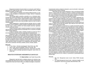 Managementul educa ional, deşi este obiectul unor controverse, poate fi definit ca           comportamentele violente şi situa iile de indisciplină cu care ne confruntăm în mediul şcolar
ştiintă şi artă de a pregăti resursele umane, de a forma personalită i, potrivit unor finalită i         se datorează acestor probleme emo ionale.
acceptate de societate, comunitate, indivizi.                                                                        Multe situa ii care apar fac dificilă interac iunea cu elevii şi scad eficien a activită ii
            La clasă, profesorul nu realizează numai predarea-învă area-evaluarea, ci şi rela-           didactice. În acest moment mul i profesori se confruntă cu probleme de disciplină (sarcini
 ionează cu elevii, influen ându-le comportamentul de învă are, intervine în direc ionarea               care nu sunt îndeplinite de elevi, comportamente agresive sau de perturbare a celorlal i elevi
evolu iei lor generale.                                                                                  etc.). Lipsa unor metode de disciplinare conduce către apari ia şi men inerea unor probleme
            Orice activitate gândită, proiectată şi executată de om se întemeiază ra ional.              de comportament la elevi şi a unui mediu de muncă deosebit de stresant.
Principiile logicii formale coordonează şi impun rigorile gândirii corecte asigurând coeren a                        Elevii înva ă cum să se comporte prin felul în care profesorul gestionează com-
discursului teoretic şi a ac iunii practice. Această întemeiere ra ională a teoriei şi practicii         portamentul elevilor şi situa iile problematice. Ceea ce face sau nu face profesorul transmite
umane determină coresponden a între un set de principii şi un domeniu de referin ă teoretic              elevilor un mesaj de învă are. Un comportament problematic care trece neobservat îi poate
sau practic. Principiile sunt cele ce stau la baza activită ilor noastre de la cele mai simple la        învă a că există posibilitatea de a încălca regulile fără a-şi asuma vreo consecin ă.
cercetarea ştiin ifică.                                                                                              Mesajele implicite (nonverbale sau paraverbale) pe care le transmite adultul au de
            Esen a managementului o reprezintă func iile sau atributele, după cum a rezultat             multe ori un impact mai mare decât cele declarate: copilul înva ă mai mult din ceea ce face
din defini ie. Cel care a identificat şi analizat procesele de management pentru prima dată a            profesorul decât din ceea ce spune acesta.
fost Henry Fayol, în cadrul lor definind cinci func ii principale: previziunea, organizarea,                         Criza poate fi definită ca un eveniment sau un complex de evenimente inopinante,
comanda, coordonarea, controlul.                                                                         neaşteptate dar şi neplanificate, generatoare de periculozitate pentru climatul, sănătatea ori
            Func ia de previziune constă în ansamblul proceselor de muncă prin intermediul               siguran a clasei respective şi a membrilor acesteia. Mecanismele de a prevedea, delimita,
cărora se determină principalele obiective ale organiza iei precum şi resursele şi principalele          defini, controla şi solu iona o situa ie de criză presupun un efort mare, strategii de interven ie
mijloace necesare realizării lor.                                                                        ferme dar prudente, un consum de energie nervoasă şi fizică sporit, cu şanse de a determi-
            Funct a de coordonare constă în ansamblul proceselor de muncă prin care se                   na consecin e greu de evaluat în planul echilibrului psihic al persoanelor implicate.
armonizează deciziile şi ac iunile personalului organiza iei şi ale subsistemelor sale.                              În domeniul managementului comportamental, pedeapsa este o tehnică de modi-
            Managementul clasei, în timpul activită ii didactice, orientează aten ia şi preocu-          ficare comportamentală, care are ca scop reducerea comportamentului şi se adresează
parea profesorului spre aspecte care condi ionează succesul educa ional: analiza clasei şi               doar comportamentului. Ca metodă corectă de interven ie pentru reducerea comportamen-
din perspectivele problemelor grupului şcolar, schimbarea atitudinii fa ă de analiza şi rezol-           tului, este interzis ca pedeapsa să afecteze persoana sau imaginea de sine. Pedeapsa îl
varea problemelor disciplinare de activitate, utilizarea ra ională a diferitelor resurse implica-        înva ă pe copil ce să nu facă, dar nu îl înva ă ce trebuie să facă. Pedeapsa este o metodă
te, crearea şi men inerea climatului educa ional, cultivarea rela iilor interpersonale pozitive          care pe termen scurt opreşte comportamentul şi care pe termen lung conduce la apari ia
între elevi, diversificarea modurilor şi con inuturilor comunicării în clasă şi a circula iei infor-     unor comportamente impredictibile, de evitare a pedepsei. În acest caz, pedeapsa nu repre-
ma iilor, efectuarea corelată a principalelor roluri manageriale ale sale (planificarea, organi-         zintă o metodă care să asigure men inerea comportamentului dezirabil. Multe din compor-
zarea, decizia, coordonarea, îndrumarea, consilierea, controlul, evaluarea, reglarea).                   tamentele problematice ale elevilor sunt de fapt reac ii la pedepse anterioare. Pedeapsa
                                                                                                         afectează rela ia de încredere dintre profesor şi elev. Unui profesor care foloseşte pedeapsa
Bibliografie:                                                                                            îi este mult mai greu să men ină această rela ie. Deoarece pedepsele sunt aplicate după ce
     • E. Paun, Scoala – “Abordare sociopedagogică”, Editura Polirom, Iaşi, 1999;                        comportamentul nedorit apare şi nu sunt rela ionate neapărat cu comportamentul, pedeapsa
     • Jinga, E. Istrate, “Manual de pedagogie”, Editura AII, Bucureşti, 1998;                           dezvoltă sentimentul de frică şi incontrolabilitate elevilor şi nu sentimentul de responsabilita-
     • Iucu, R., “Managementul şi gestiunea clasei de elevi”, Editura Polirom, Iaşi, 2000;               te. Lipsa sentimentului de responsabilitate face ca doar atât timp cât adultul este de fa ă să
     • Zlate, M., “Tratat de psihologie organiza ional-managerială”, Editura Polirom, Bu-                apară comportamentul dorit al elevului. Aceasta deoarece copiii înva ă faptul că ob in con-
          cureşti, 2004.                                                                                 secin e negative doar când adultul (care aplică pedeapsa) este de fa ă, nu şi în absen a lui.
                                                                                                         Ca urmare, pedeapsa nu satisface defini ia metodei de disciplinare eficiente, deoarece nu
                                                                                                         asigură dezvoltarea stimei de sine a copilului şi a sentimentului de responsabilitate asupra
      MODALITĂ I DE EFICIENTIZARE A MANAGEMENTULUI CLASEI DE ELEVI                                       propriilor ac iuni.

                                         Prof. Mo ei Iulia Maria Liceul Teoretic Teiuş, jud.Alba         Bibliografie:
                                                                                                                    1.    Stan, Emil, “Managementul clasei de elevi”, Editura TEORA, Bucureşti,
            Managementul clasei este definit ca abilitatea profesorului de a planifica şi orga-                           2003.
niza activită ile clasei astfel încât să se asigure un climat favorabil învă ării. Obiectivul final al              2.    Iucu, Romi ă, Managementul clasei de elevi – gestionarea situa iilor de criză
managementului clasei este formarea la elevi a unor abilită i de autoreglare a comportamen-                               educa ională în clasa de elevi, Bucureşti, Editura Bolintineanu, 2000
                                                 84                                                                                                       37
 