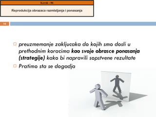 preuzmemanje zakljucaka do kojih smo dosli u prethodnim koracima  kao svoje obrasce ponasanja   (strategije)  kako bi napravili sopstvene rezultate Pratimo sta se dogadja  