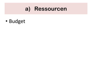 a) Ressourcen

• Budget
 