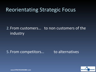 Reorientating Strategic Focus From customers… to non customers of the industry From competitors…  to alternatives www.STRATEGONOMIC.com 