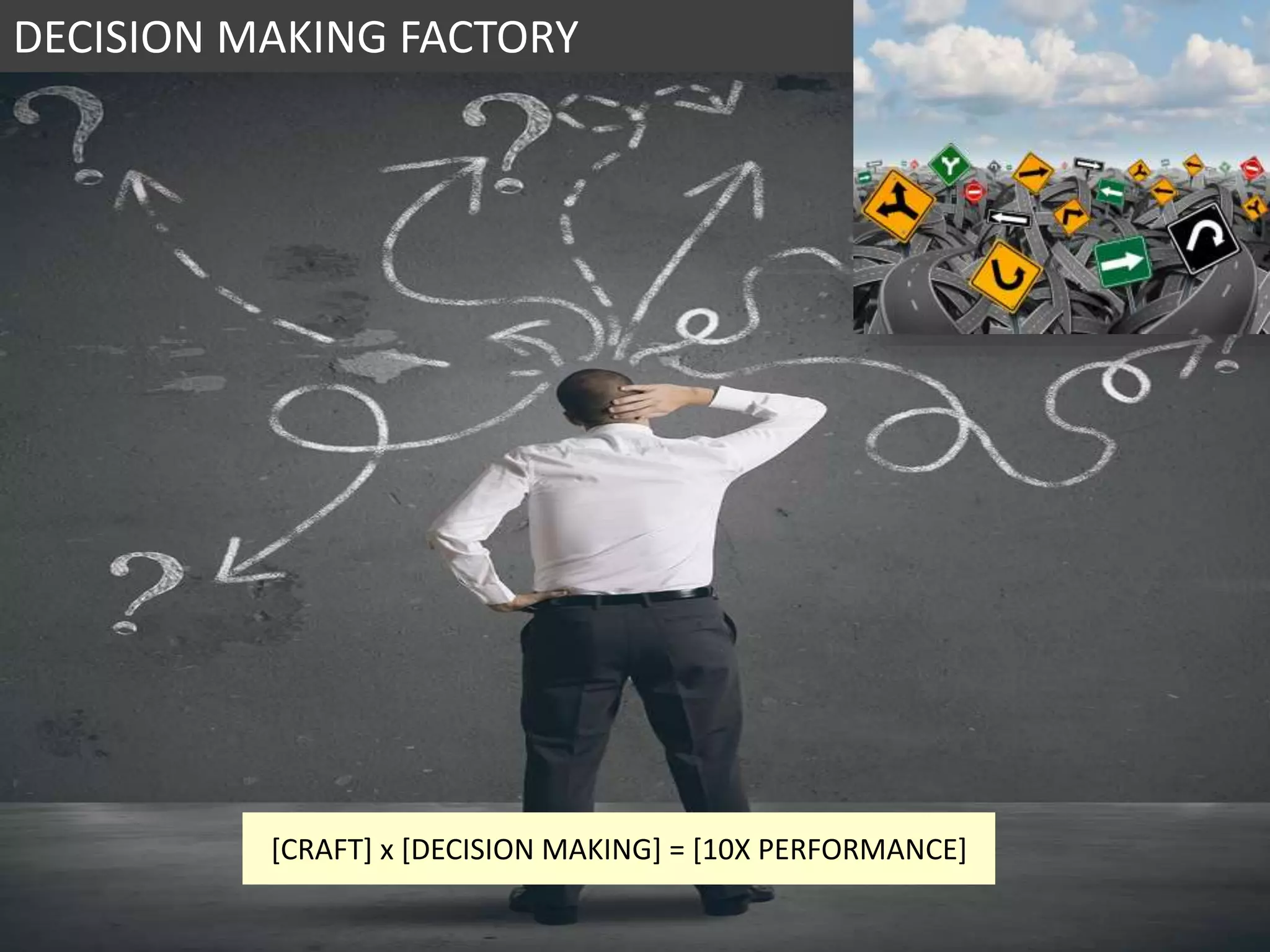DECISION MAKING FACTORY
[CRAFT] x [DECISION MAKING] = [10X PERFORMANCE]
 