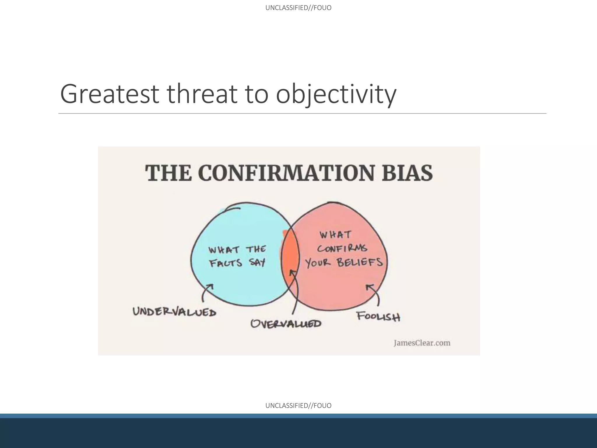 UNCLASSIFIED//FOUO
UNCLASSIFIED//FOUO
Greatest threat to objectivity
 