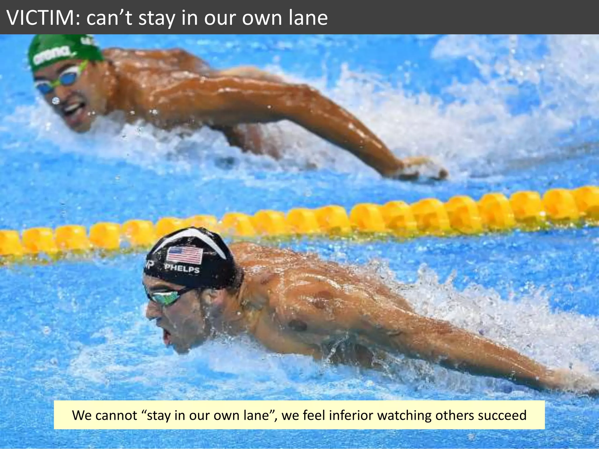 52
We cannot “stay in our own lane”, we feel inferior watching others succeed
VICTIM: can’t stay in our own lane
 