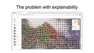 The problem with explainability
https://distill.pub/2019/activation-atlas/
77
 
