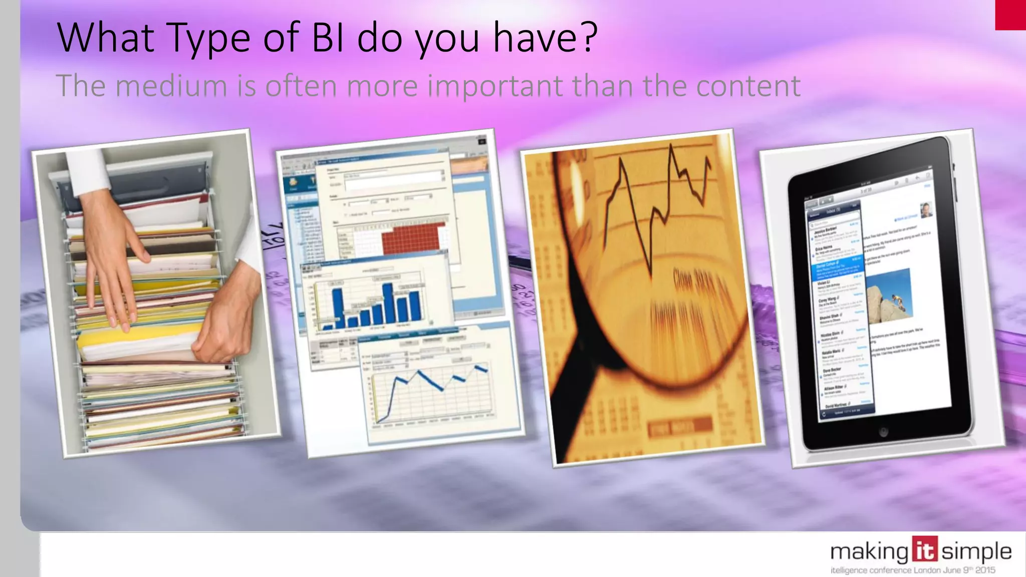 What Type of BI do you have?
The medium is often more important than the content
 