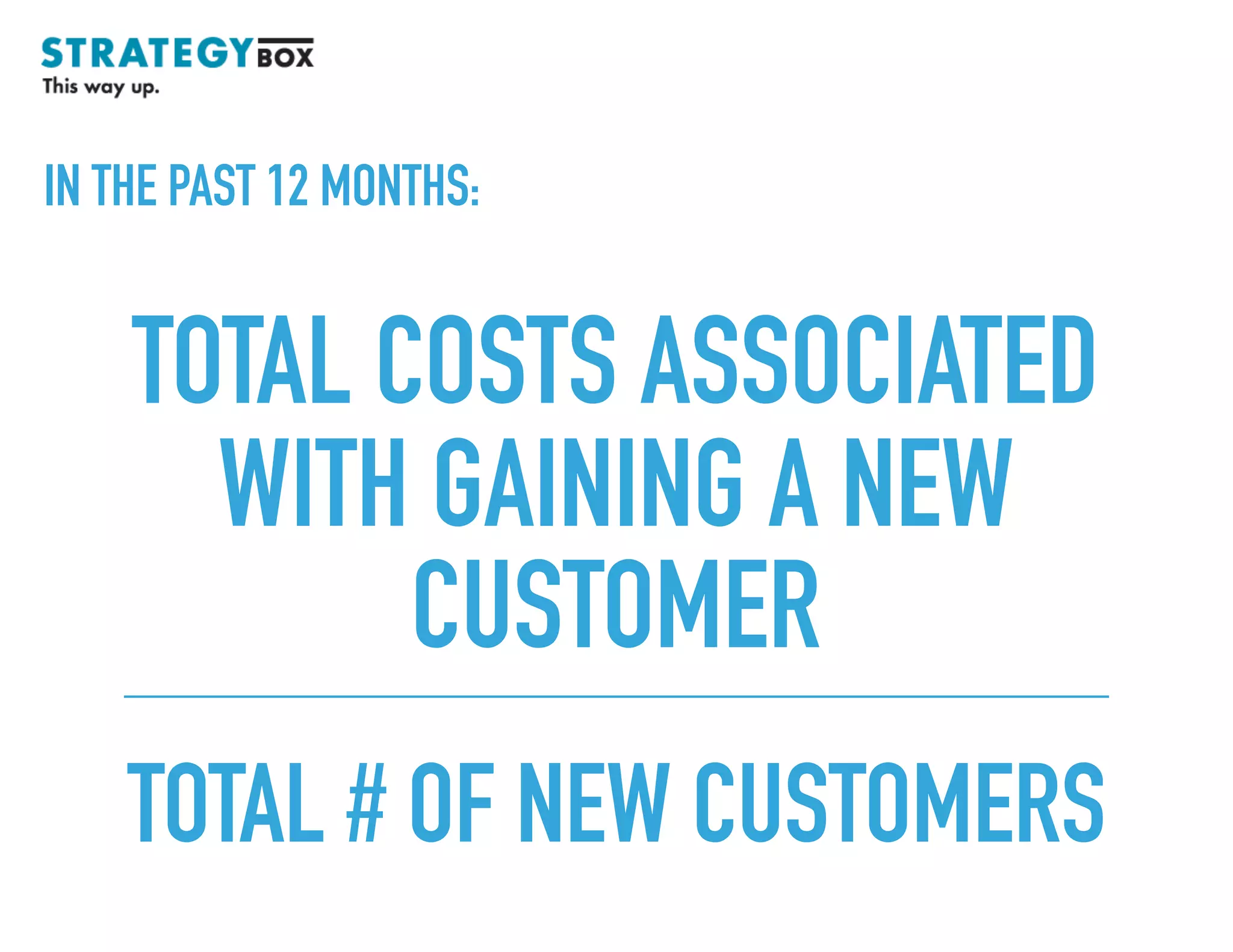 TOTAL COSTS ASSOCIATED
WITH GAINING A NEW
CUSTOMER
TOTAL # OF NEW CUSTOMERS
TEXT
IN THE PAST 12 MONTHS:
 