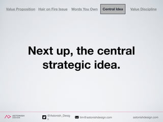 astonishdesign.comtim@astonishdesign.com
@Astonish_Desig
n
Next up, the central
strategic idea.
Value Proposition Hair on ...