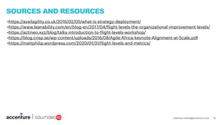 matthew.r.philip@accenture.com 19
SOURCES AND RESOURCES
•https://availagility.co.uk/2016/02/05/what-is-strategy-deployment/
•https://www.leanability.com/en/blog-en/2017/04/flight-levels-the-organizational-improvement-levels/
•https://actineo.xyz/blog/talks-introduction-to-flight-levels-workshop/
•https://blog.crisp.se/wp-content/uploads/2016/08/Agile-Africa-keynote-Alignment-at-Scale.pdf
•https://mattphilip.wordpress.com/2020/01/31/flight-levels-and-metrics/
 