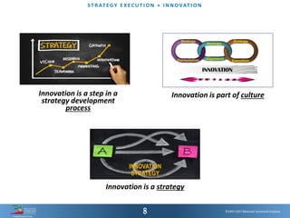 ©1997-2017 Balanced Scorecard Institute.
ST R AT EGY E XEC UT I O N + I N N OVAT I O N
Innovation is a step in a
strategy development
process
Innovation is part of culture
Innovation is a strategy
INNOVATION
STRATEGY
 