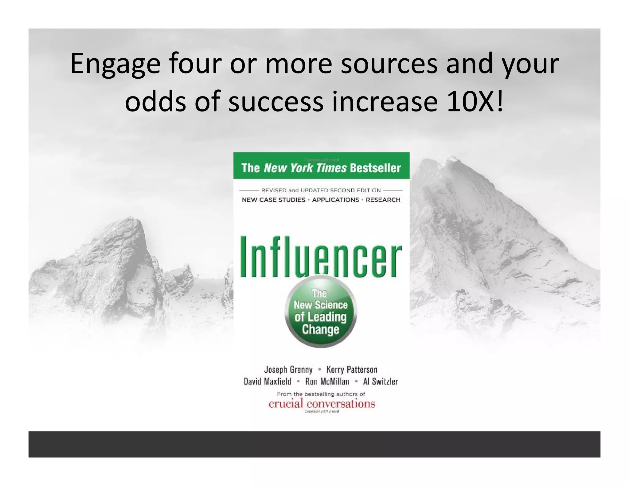 Engage four or more sources and your 
odds of success increase 10X!
 