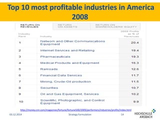 http://money.cnn.com/magazines/fortune/fortune500/2009/performers/industries/profits/index.html 
03.12.2014 Strategy Formulation 14 
 