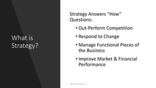 Why is a Good
Strategy Important?
• Know the Priorities
• Reduces Confusion/Frustration
• Increases Morale
• Lower Turnove...