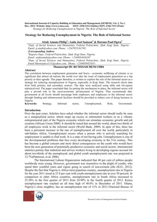 Strategy for reducing unemployment in nigeria the role of informal ...
