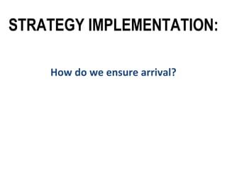 STRATEGY IMPLEMENTATION:
How do we ensure arrival?
 