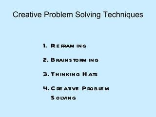 Creative Problem Solving Techniques Reframing Brainstorming Thinking Hats Creative Problem Solving 