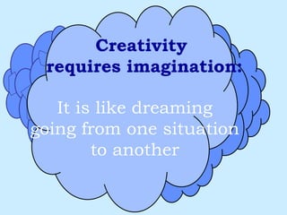 Creativity  requires imagination: It is like dreaming going from one situation to another 