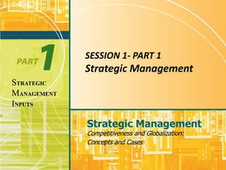 SESSION 1- PART 1
             Strategic Management
STRATEGIC
MANAGEMENT
INPUTS

             Strategic Management
             Competitiveness and Globalization:
             Concepts and Cases
 