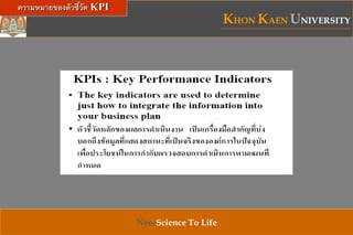 KHON KAEN UNIVERSITY
Neo-Science To Life
ความหมายของตัวชี้วัด KPI
 