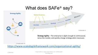 What does SAFe® say?
https://www.scaledagileframework.com/organizational-agility/
17/08/2020
Craig Cockburn, www.craigcockburn.com @siliconglen
#strategymaps
Strategy Agility – The enterprise is Agile enough to continuously
sense the market, and quickly change strategy when necessary
 