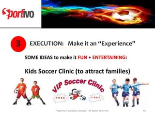 EXECUTION: Make it an “Experience”
SOME IDEAS to make it FUN + ENTERTAINING:
Kids Soccer Clinic (to attract families)
3
40...